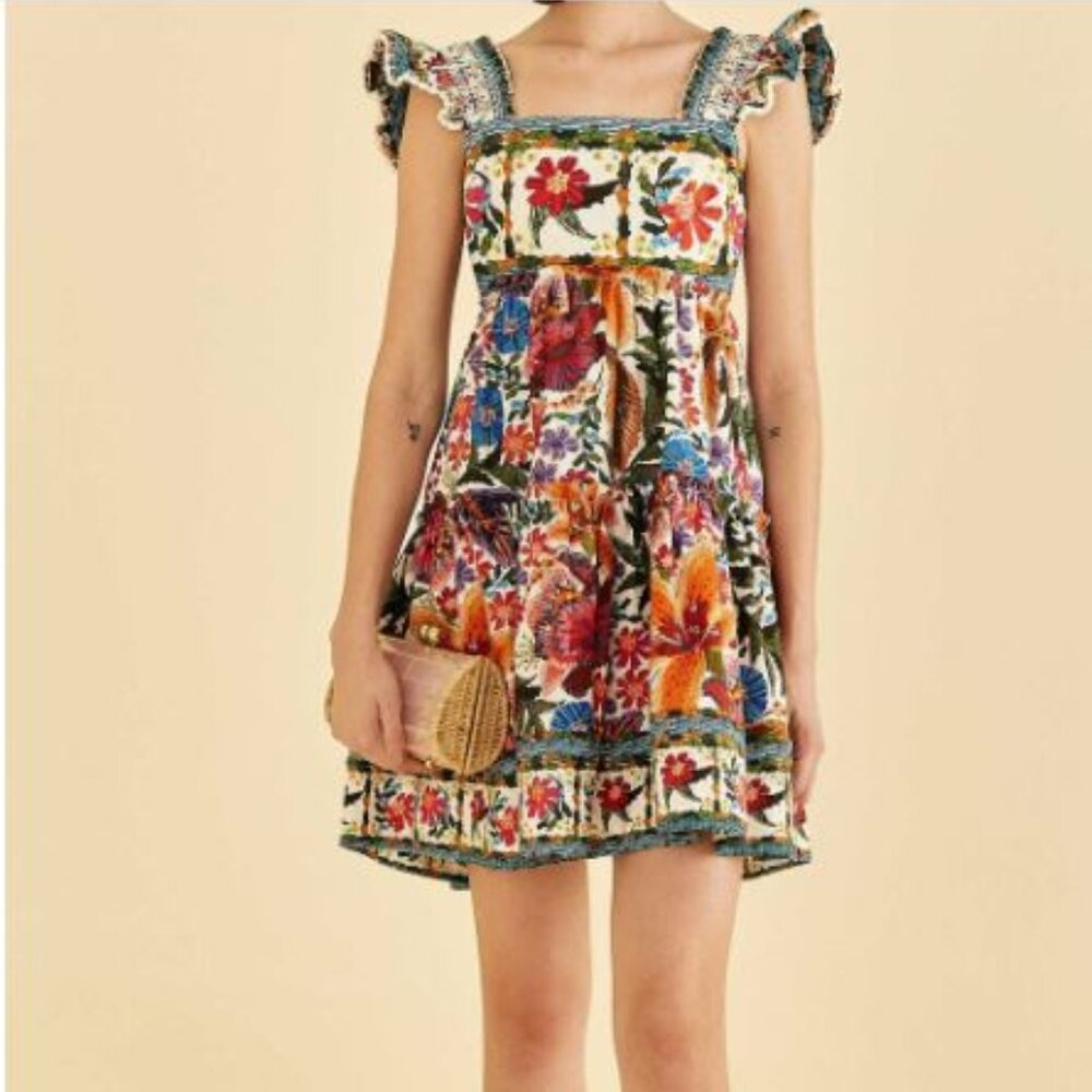 XL Farm Rio Off-White Tropical Yard Sleeveless Mini Dress